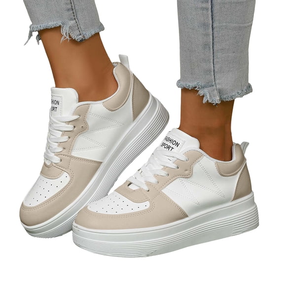 Women's Platform Lace Up Casual Shoes Fashion Color Blocking Slip On Sneakers Breathable Non Slip Running Shoes