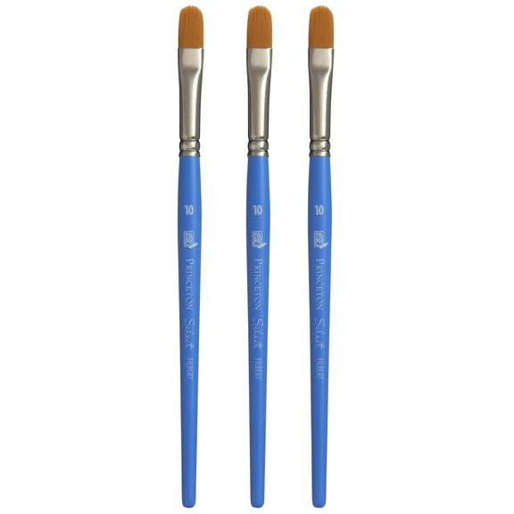 Princeton Select Artiste Filbert Brush, Synthetic Bristles, Short Handle Mixed Media Paintbrush, Jewel Blue, Size 10, Pack of 3