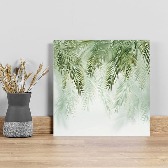 Green Palm Leaves Wall Art Painting on Canvas, Summer Botanical Tropical Canvas Art Home Prints Wall Art Framed Modern Artwork for Living Room Bedroom Wall Decor 20x20in