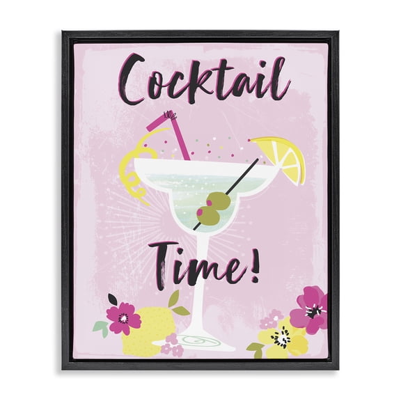 Stupell Industries Pink Cocktail Time Food & Beverage Painting Black Floater Framed Canvas Art Print Wall Art, 17 x 21
