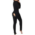 Womens Onesie Pajamas Sexy Butt Flap Pajamas Deep V Jumpsuit Bodycon Long Sleeve Rompers 