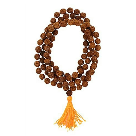 Rudraksha Mala 108 Beads - Rudraksha Beads - Nepal Knotted Rudraksha Seed Japa Mala Tibetan Prayer Beads for Rudraksha Necklace Men Women Meditation Yoga Yellow Tassel