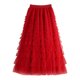 thumbnail image 1 of Gibobby faldas largas de mujer casuales de malla Color sólido cuatro estaciones falda hinchada falda larga(Rojo, M), 1 of 4