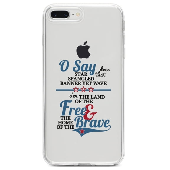 DistinctInk Clear Shockproof Hybrid Case for iPhone 7 PLUS / 8 PLUS (5.5" Screen) TPU Bumper Acrylic Back Tempered Glass Screen Protector - Star Spangled Banner - Home of the Brave