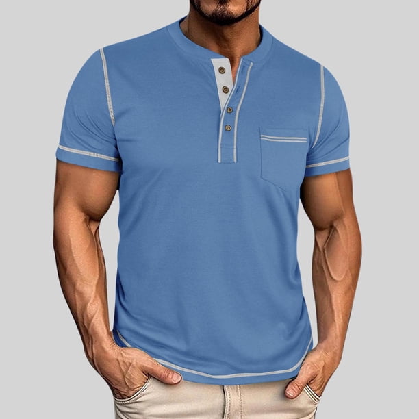 Tops para hombre, blusas y camisas de manga corta con cuello redondo para hombre, blusas casuales de moda para hombre, blusas de manga corta con cuello redondo de color liso, blusa de poliéster para h