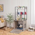 thumbnail image 6 of LINJH 50 Inch Cat Litter Box Enclosure with 2 Storage Shelves 2-in-1 Litter Box Furniture Hidden with Barn Door, Indoor Wooden Cat House, Greige, 6 of 7