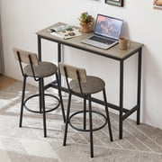 Counter High Dining Table Set, 3 Pieces Pub Table Set, Kitchen Table Set with 2 Chairs, Rectangle Wooden Saving Space Dining Room Table Sets for Kitchen Bar Breakfast Nook, Gray, JA4778