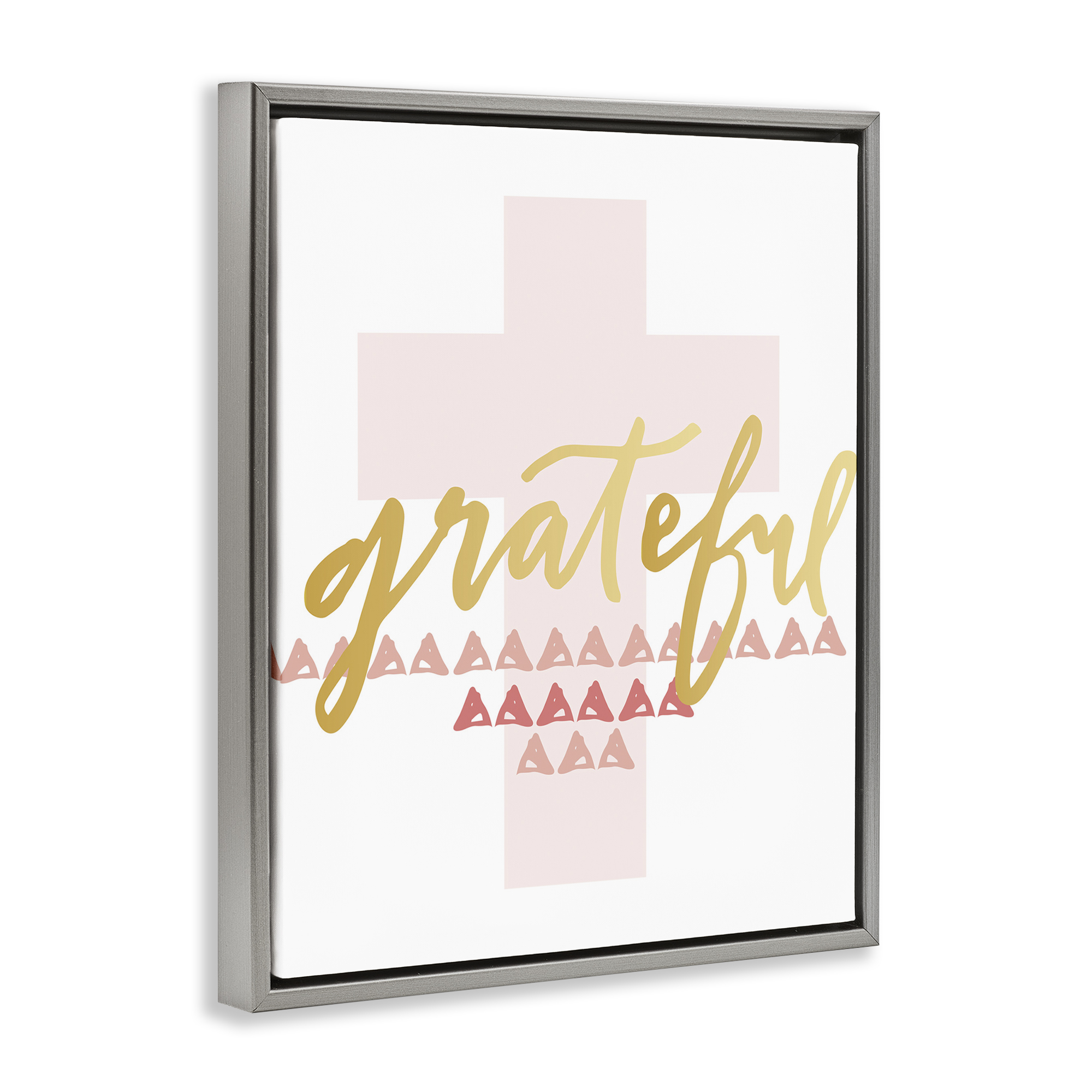 Stupell Industries Grateful over Cross Religious Painting Gray Floater Framed Art Print Wall Art, 25 x 31
