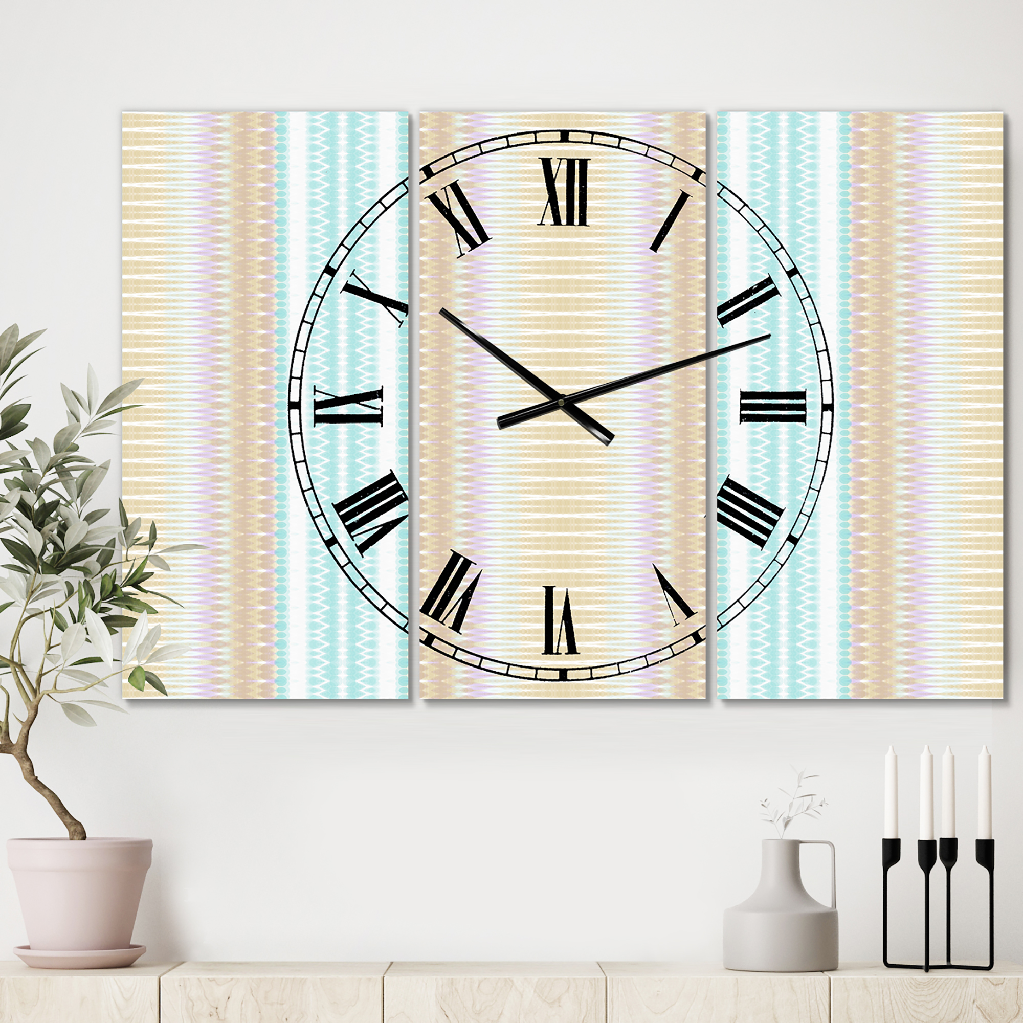 Designart 'Baby Blue and Brown' Oversized Mid-Century Wall Clock