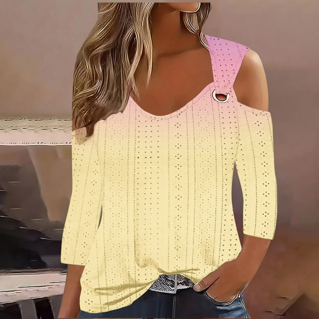 mfyjkho Tops Para Hacer Ejercicio Para Mujer, Jersey De Manga Corta Con Estampado Casual Y Hombros Descubiertos Para Mujer 2024 Tops Para Salir Para Mujer Xxxl