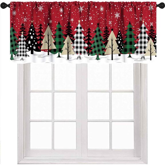 Christmas Tree Valance Curtain,Winter Snowflake Red Merry Xmas Holiday Window Treatment Valances for Kitchen Living Room Bathroom Cafe 1 Piece,54x18 Inch