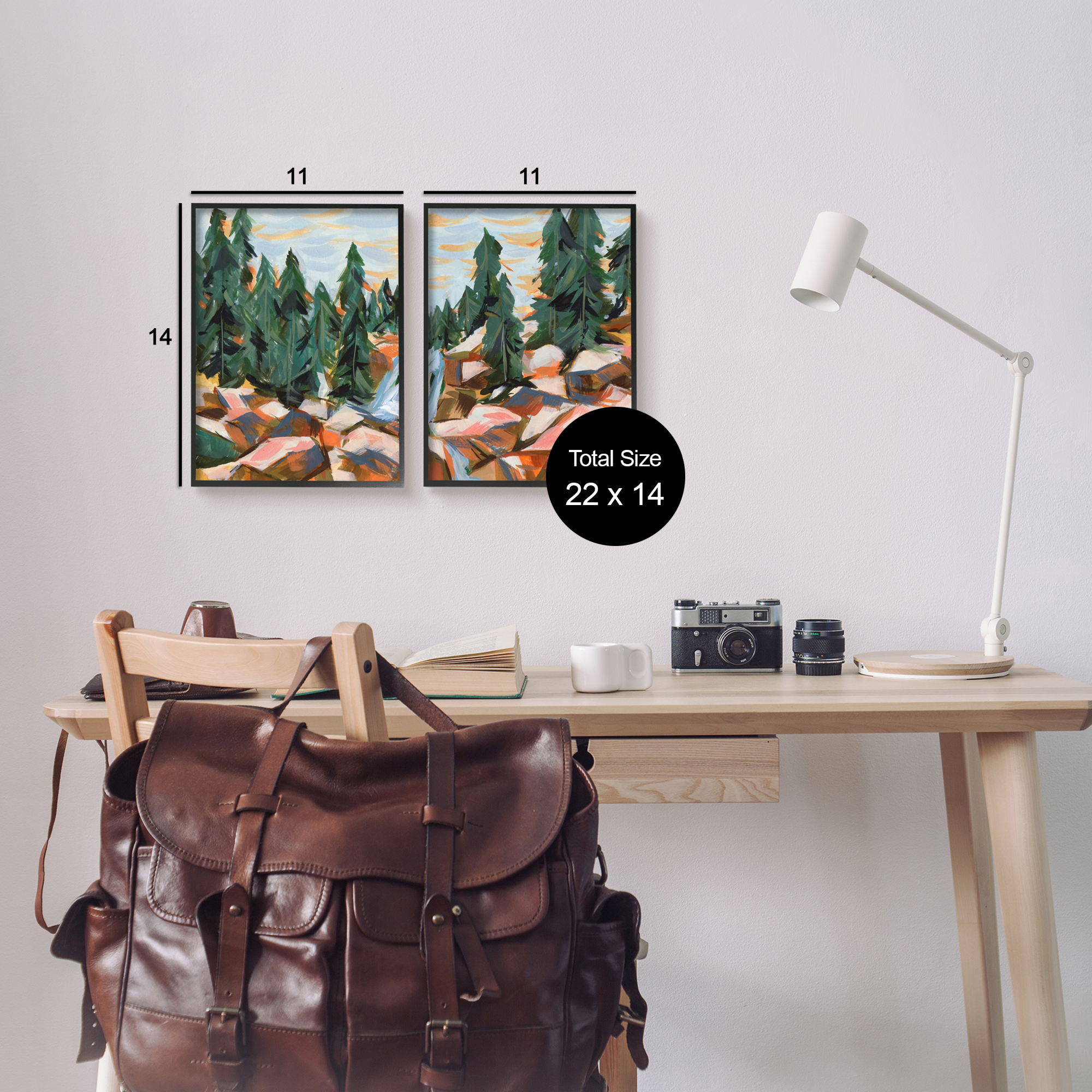 Stupell Geometric Abstract Forest Foliage Landscape Landscape Painting Black Framed Art Print Wall Art, Set of 2