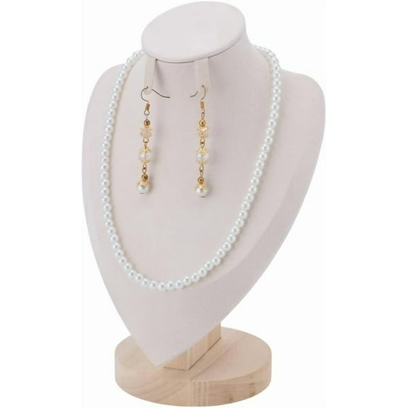 1 Pcs Bust Necklace Earring Display Stands White Velvet Bust Shaped Necklace Chain Jewelry Display Holder with Wood Base Jewelry Stand for Home Store Trade Shows Old Lace 1pc