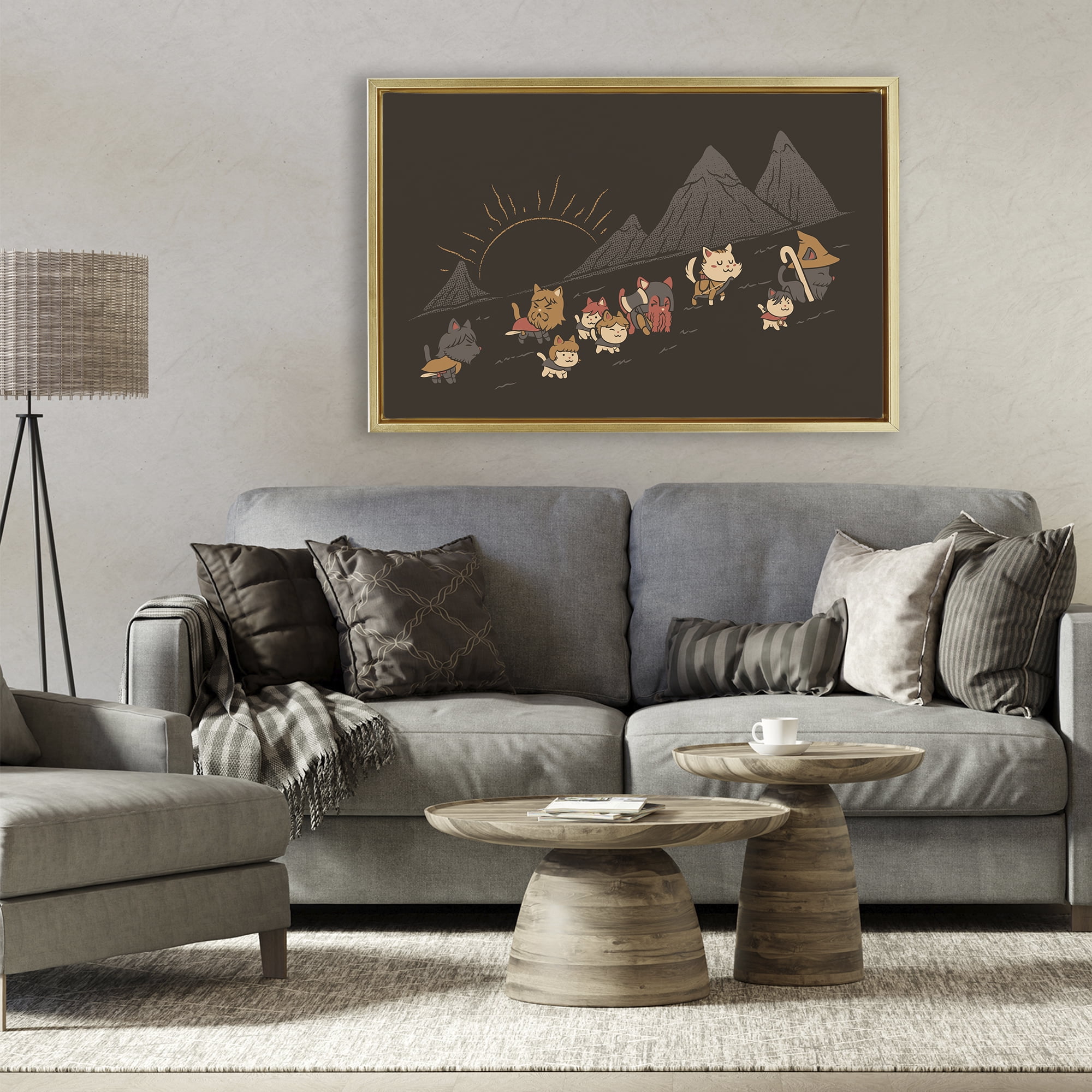Stupell Industries Iconic Furrowship Of Ring Cats Gold Framed Floater Canvas Wall Art, design by Tobe Fonseca