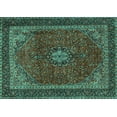 thumbnail image 1 of Ahgly Company Machine Washable Indoor Rectangle Medallion Turquoise Blue Traditional Area Rugs, 2' x 5', 1 of 4