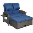 thumbnail image 2 of Outsunny Patio Rattan Daybed, Wicker Outdoor Daybed with Storage Ottoman, Loveseat Sofa with Adjustable Backrest, Side Tables, Navy Blue, 2 of 9