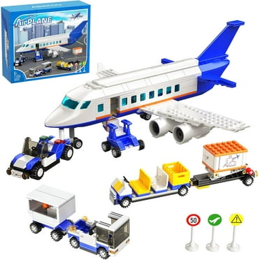 City Passenger Airplane Building Blocks with Plane Trailer Luggage Truck,Planes Model Toys Gifts for Adults Boys Girls