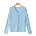 thumbnail image 2 of Craaazy Women's Lightweight Cardigan Loose Fit Open Front V Neck Long Sleeve Summer Casual Button Down Shirts Gifts, 2 of 5