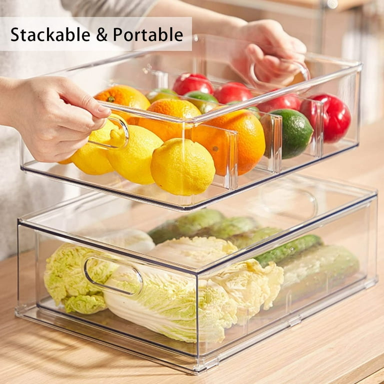 3-Pack Clear Fridge Drawer Organizer Bins - Pull-Out Storage Containers