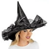 Black Halloween Witch Hat with Tulle Ruffle Train