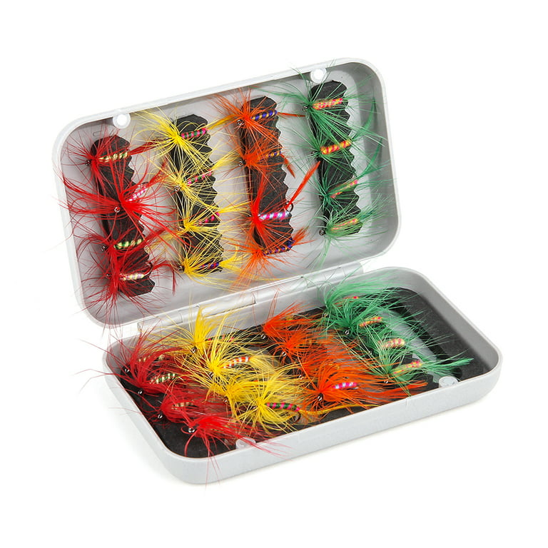 Flies for Fly Fishing, Dry/Wet Fly Fishing Lures, Fly Fishing Gear for Bass,  Trout, Salmon with Box, Fly Boxes, Lure Boxes, Accessories, 32Pcs 