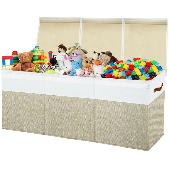WANBIN Large Toy Box Chest with Lid – Storage Bins for Stuffed Animals & Toys, Beige