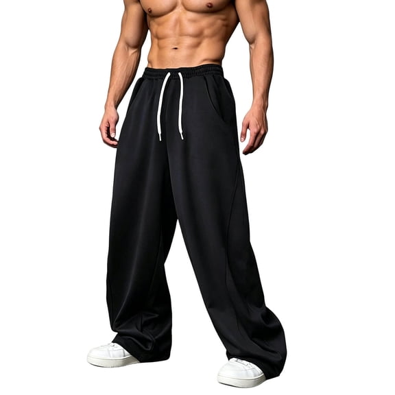 Abomasnow Men's Big and Tall Baggy Sweatpants Elastic High Waist Drawstring Wide Leg Sweatpants Casual Loose Baggy Workout Running Joggers with Pockets