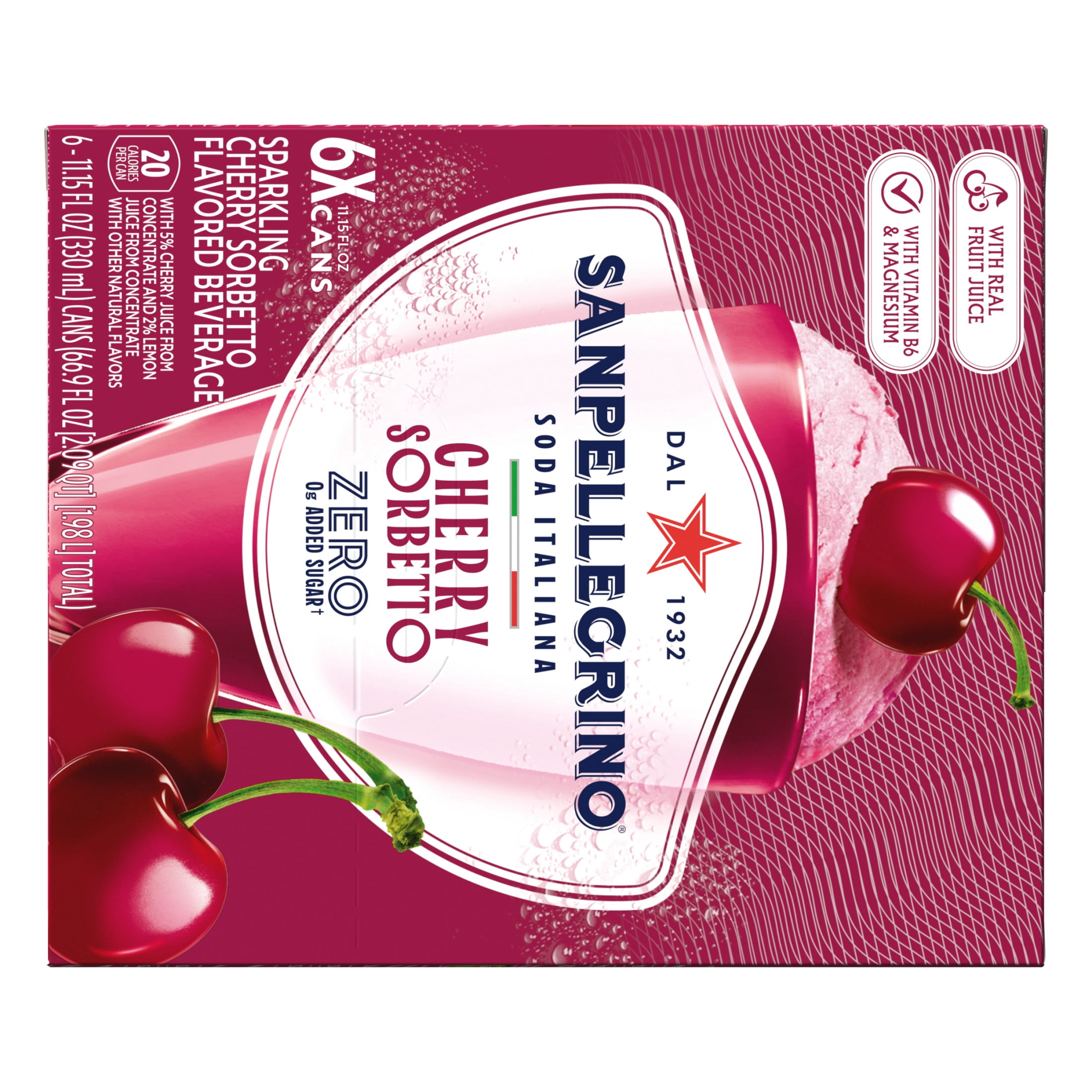 Sanpellegrino Soda Italiana Cherry Sorbetto, 0g Added Sugar, Italian Sparkling Soda 66.954 fl oz