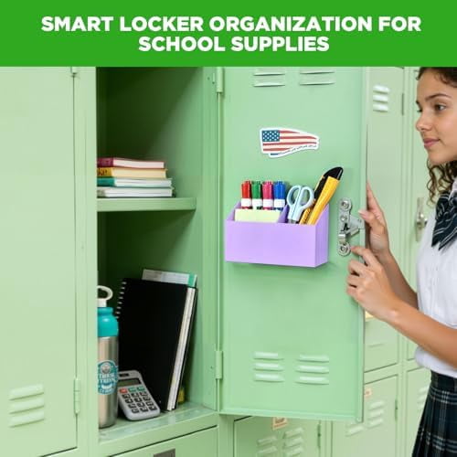 Magnetic Dry Erase Marker Holder for Whiteboard, Acrylic Magnet Pen Holder for Refrigerator Fridge, Marker Holder for Classroom Teacher, Pencil Cup,Office Accessories,Locker Organizer(Purple)