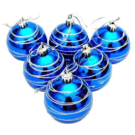 

SSBSM 6Pcs/Box 6cm Christmas Balls Stripe Design Vibrant Round Shape Reusable Lightweight Decoration Color Painted Xmas Theme Balls Pendant Party Supplies