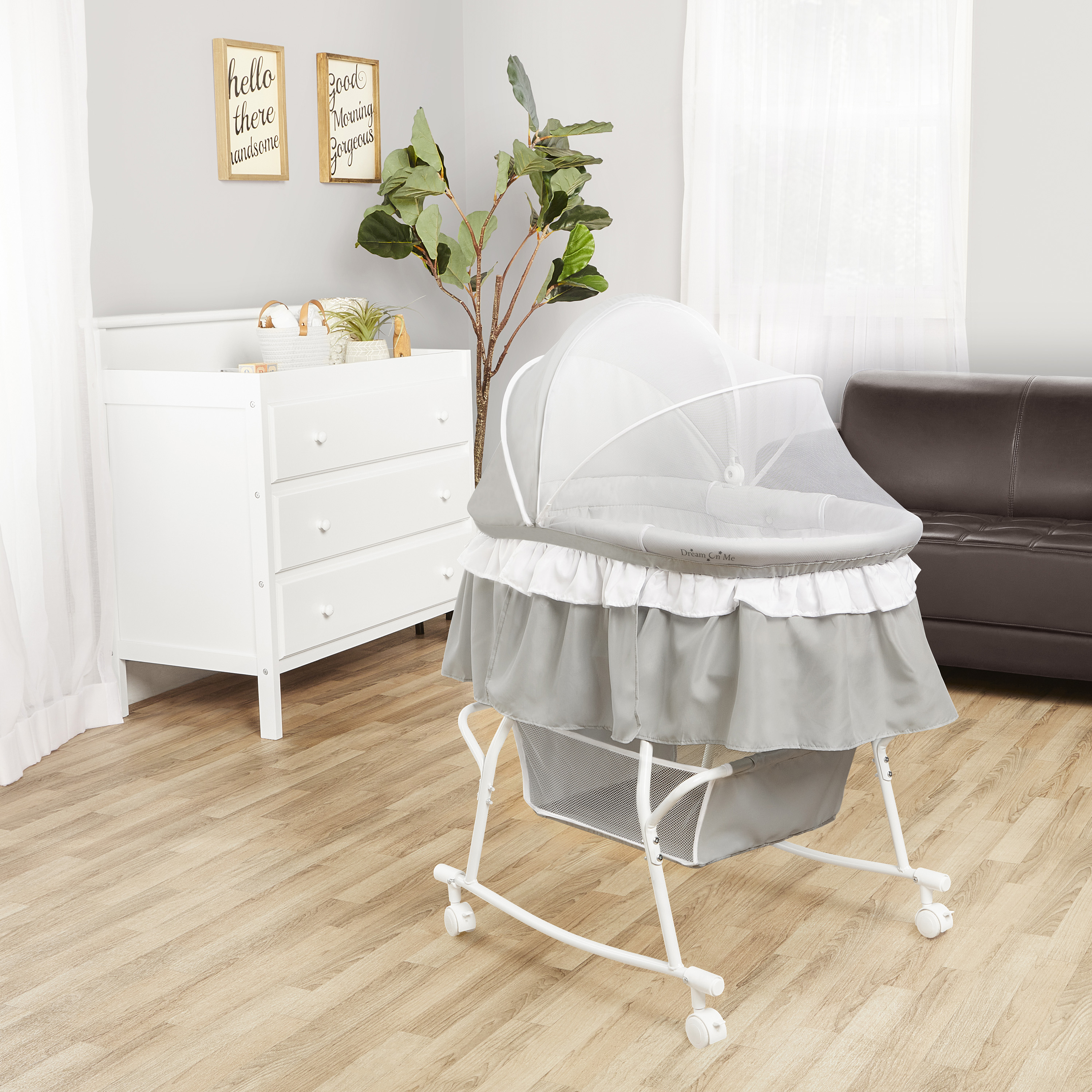 Dream On Me Lacy Portable 2-in-1 Bassinet & Cradle in Light Grey, Lightweight Baby Bassinet - image 2 of 26