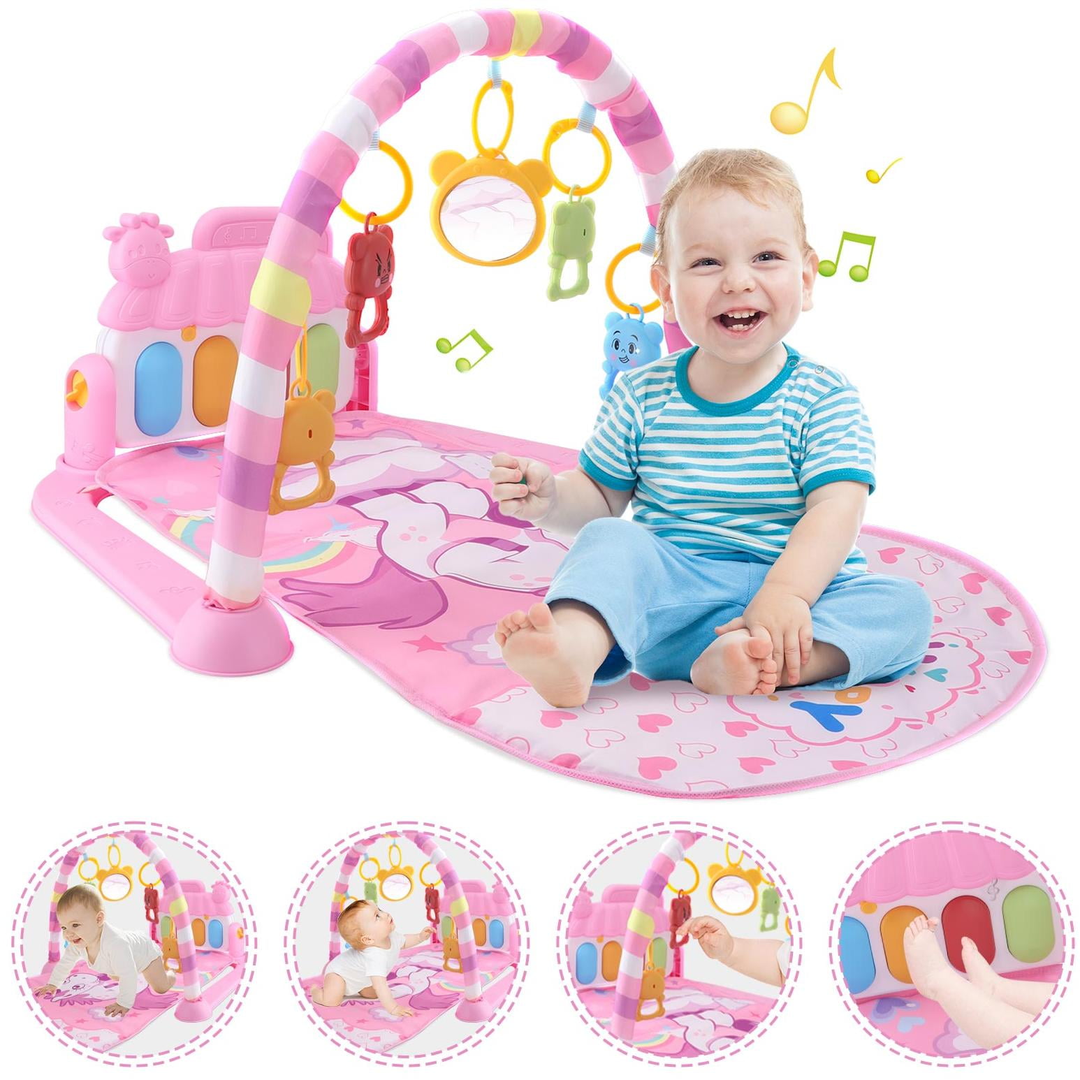 Tapis De Jeu Bébé Gym & Piano Musical - Centre D'Activités 4-en-1, Pour Nouveau-nés à 48 Mois