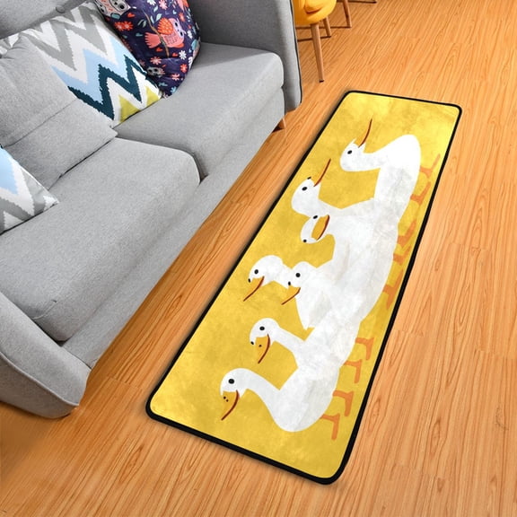 Cartoon White Duck Family Long Floor Mat Runner Rug Area Rug Carpet Water Absorbent Non-Slip 72" x 24"