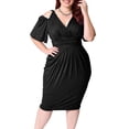thumbnail image 3 of Uhndy Women Plus Size Sexy Stretch Dress Off Shoulder Wrap Sweetheart Party Midi Dresses Comfort Soft Short Sleeve Pleted Belt Dress, 3 of 6