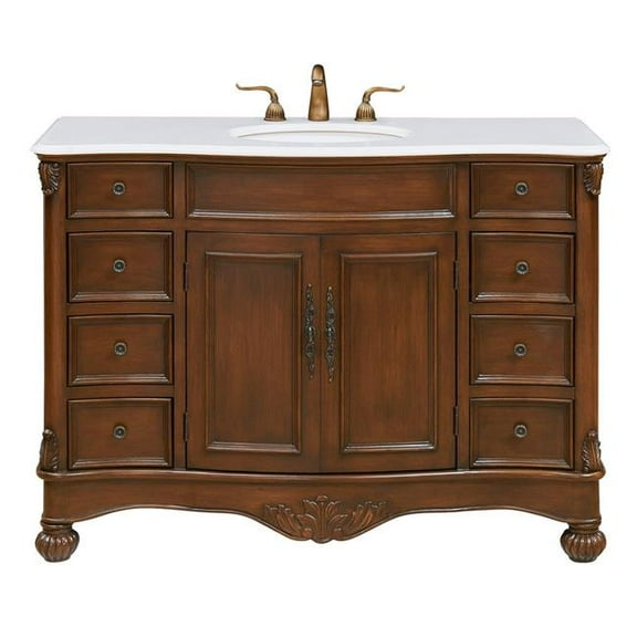 48 in. Single Bathroom Vanity with Ivory White Engineered Marble, Teak