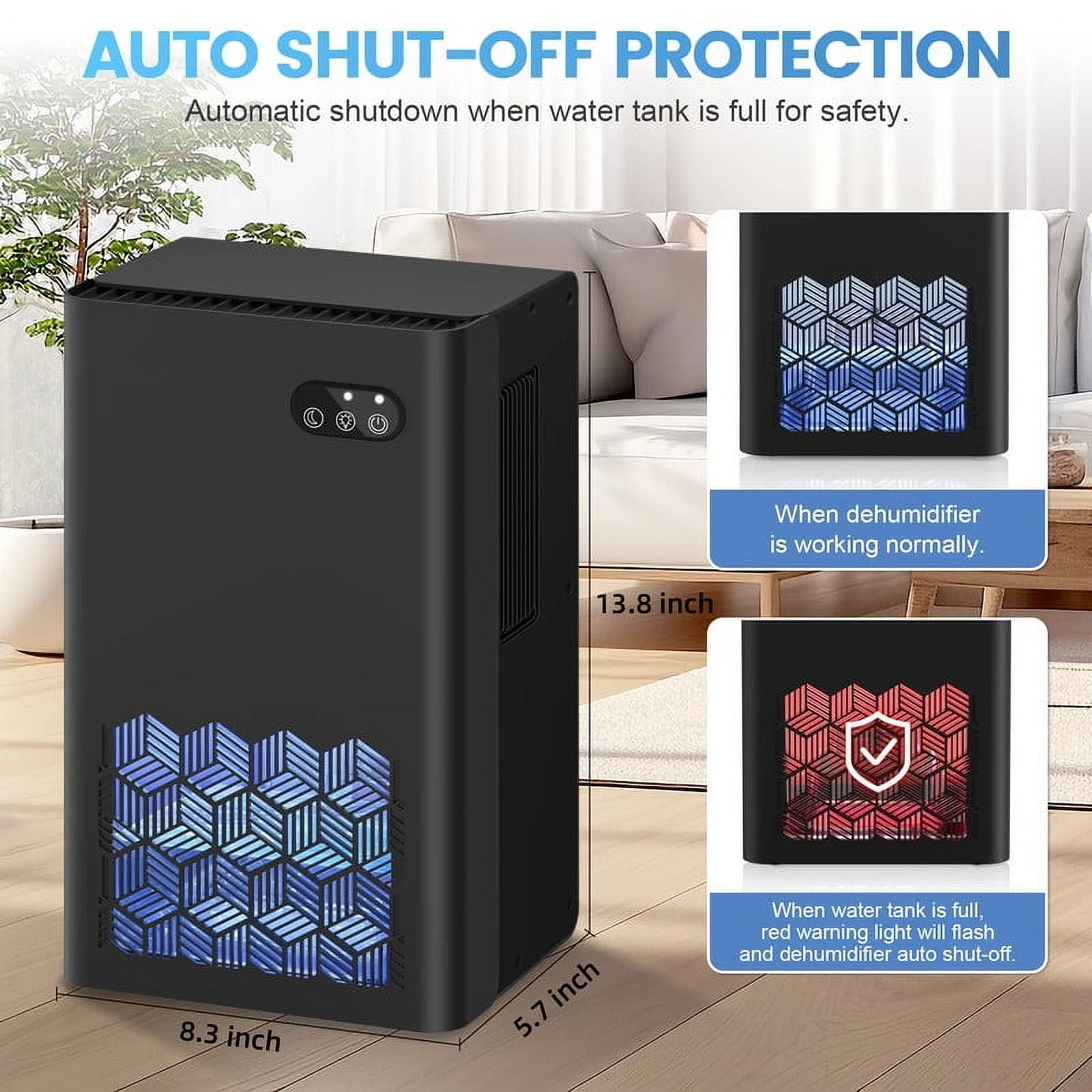 EGEH Dehumidifier, Dehumidifiers for Room, 95 oz Water Tank, (950 sq.ft) Dehumidifiers for Basement Home Bathroom Bedroom with Auto Shut Off, 7 Colors LED Light, Black