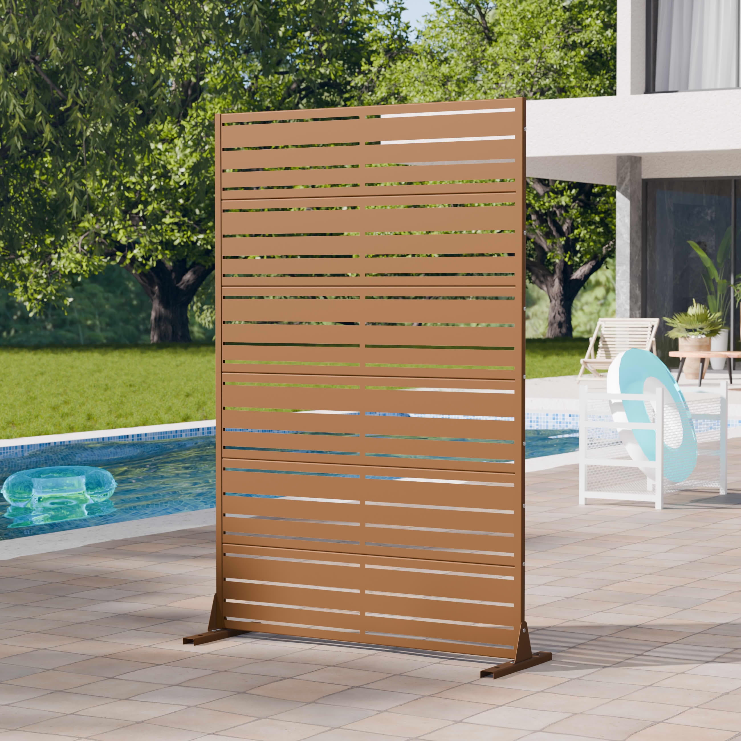 MAYEERTY 2-Piece Outdoor Metal Privacy Screen 6ft × 4ft Brown, 6-Panel Wide-Narrow Louvered, Rust-Resistant for Garden