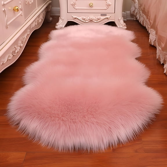 RLESO Pink Fluffy Faux Fur Sheepskin Rug,Non Slip for Bedroom