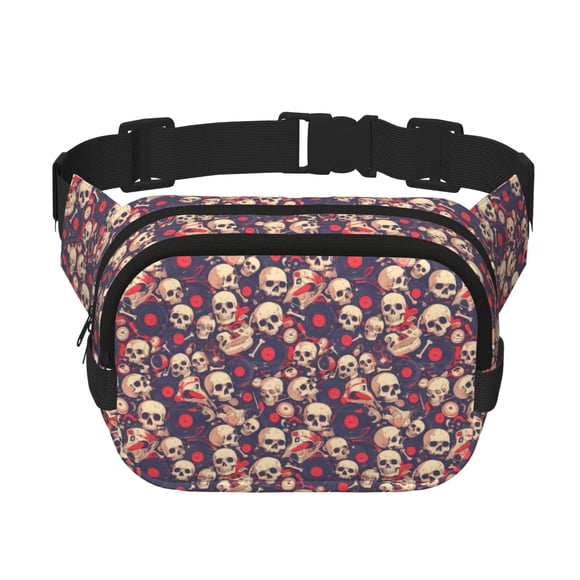 Saiise Sac Banane Double Compartiment Motif Crâne rock Musique Sac de Taille Carré Réglable Mains Libres Ceinture de Course Randonnée Sécurité Voyage Bandoulière en Sergé