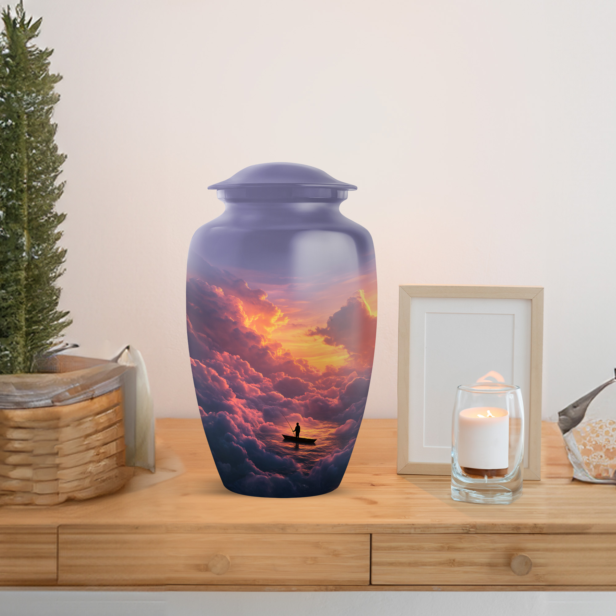 MUKTIVE Fishing Memorial Urns for Human Ashes Adult Female, Large Ocean Cremation Urns for Adult Male, Purple Decorative Urn for Home, Office Decor, Burial Urn for Human Ashes, 10 Inch