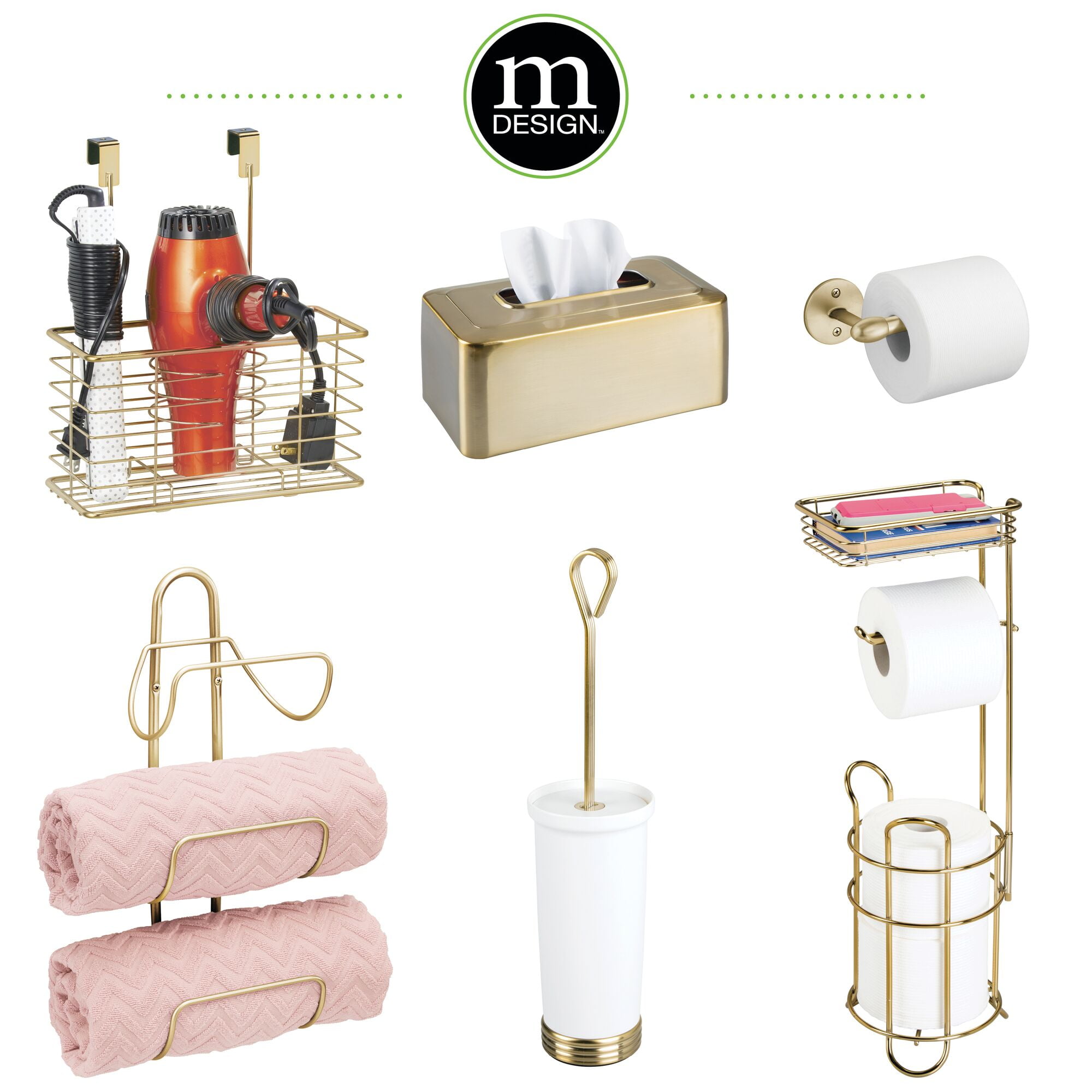 mDesign Steel Free Standing Toilet Paper Holder Stand and Dispenser - Soft Brass