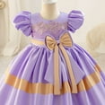 thumbnail image 4 of NAISIBABY Girls Princess Dress, Bubble Sleeve Wedding Birthday Pageant Dress Cute Bow Prom Maxi Dress Purple 1T, 4 of 5