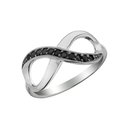 Infinity Ring with Black Diamond Accent in Sterling Silver