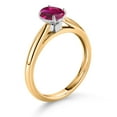 thumbnail image 3 of Gem Stone King 10K Yellow Gold Red Created Ruby Solitaire Engagement Ring for Women (0.85 Cttw, Oval 7X5MM, Gemstone July Birthstone, Size 9), 3 of 4
