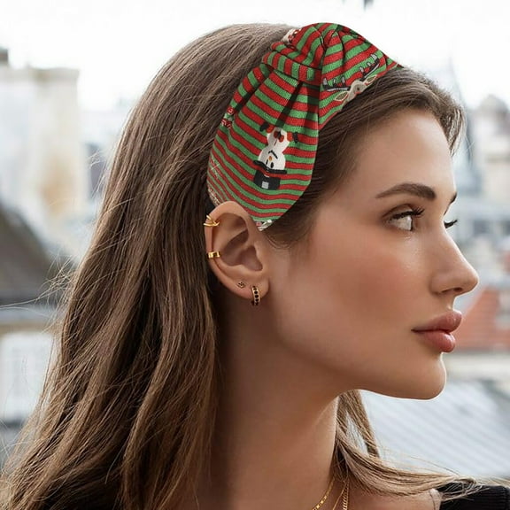 Christmas Knotted Turban Headband for Women Festive Holiday Wide Hair Band Decorative Hair Accessory