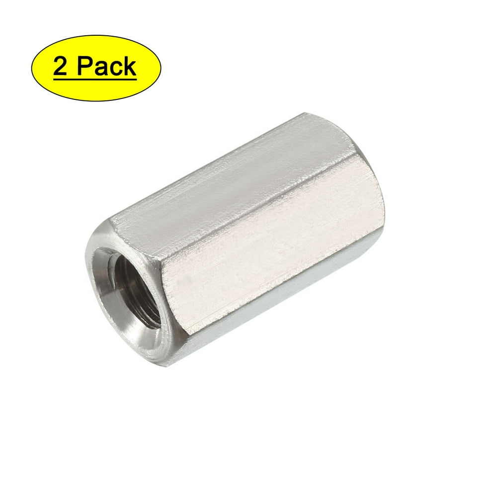 M8 24mm Length 304 Stainless Steel Metric Hex Coupling Nut, 2Pack