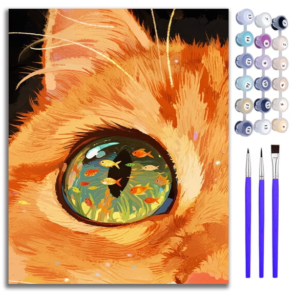 Mosaflare Paint by Numbers Kit for Beginners-Cat,DIY Craft for Adults,Gift Home Wall Decor 16x20 Inch Oil Painting Kits