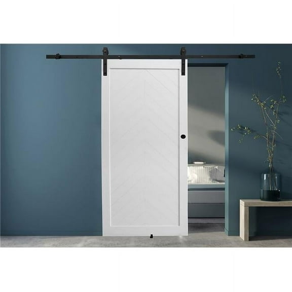 LTL Home Products  84 x 42 in. Chevron White PVC Barn Door with Installation Hardware Kit