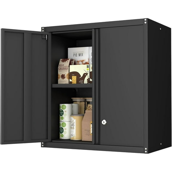 Metal Cabinet,Garage Cabinets Wall Mounted,Wall Storage Cabinet with Doors,Home Office,Utility Room,Black