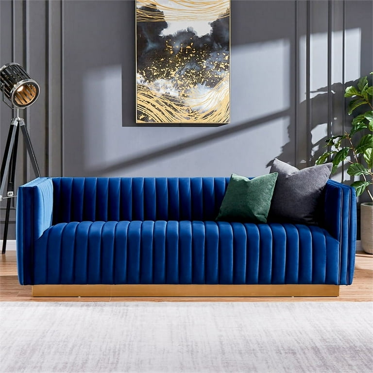 Atson Tufted Blue Velvet Sofa Modern Luxury Living Room